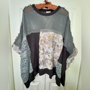 POL Pieced Floral Patchwork Lace Oversized Boho Top Size M NWOT